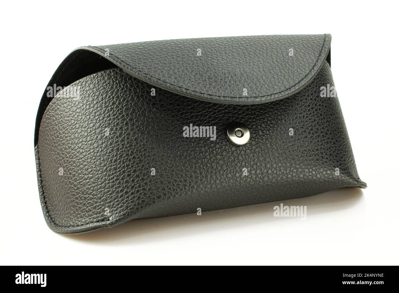 Black leather sunglasses case isolated on white background. Eyeglass