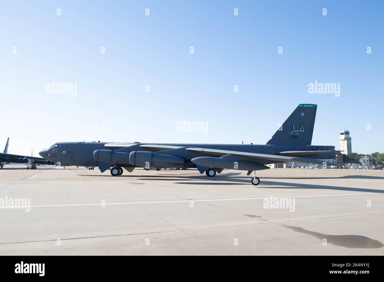 A B-52H Stratofortress taxis toward the runway for a CONUS-to-CONUS (C2C) training mission, Barksdale Air Force Base, Louisiana, Sept. 29, 2022. The U.S. is committed to upholding a rules-based, free and open Ind-Pacific that protects the sovereignty of every nation, ensures the peaceful resolution of disputes without coercion, promotes free, fair and reciprocal trade and preserves freedom of navigation. (U.S. Air Force photo by Staff Sgt. Christopher Tam) Stock Photo