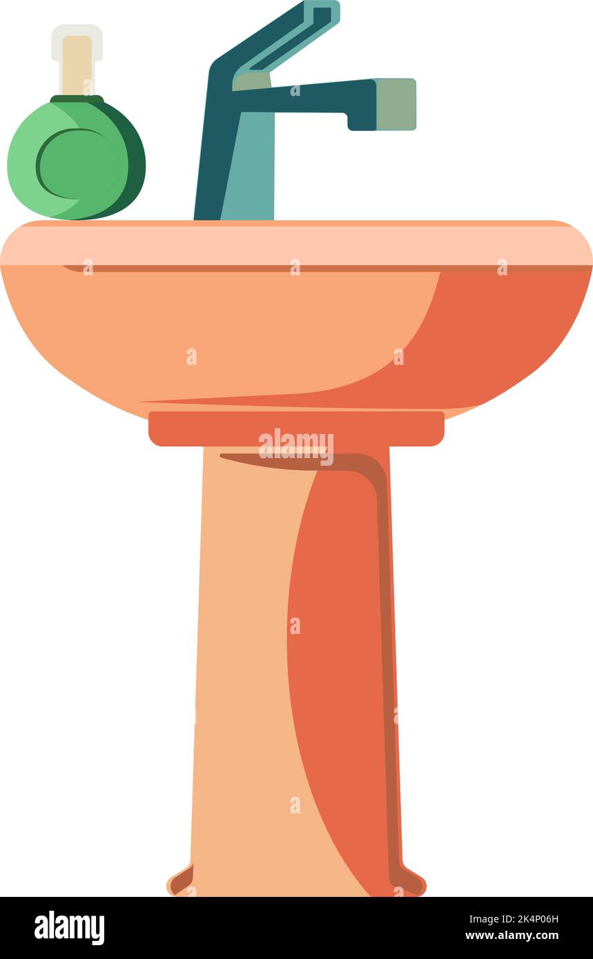Orange bathroom sink, illustration, vector on a white background. Stock Vector