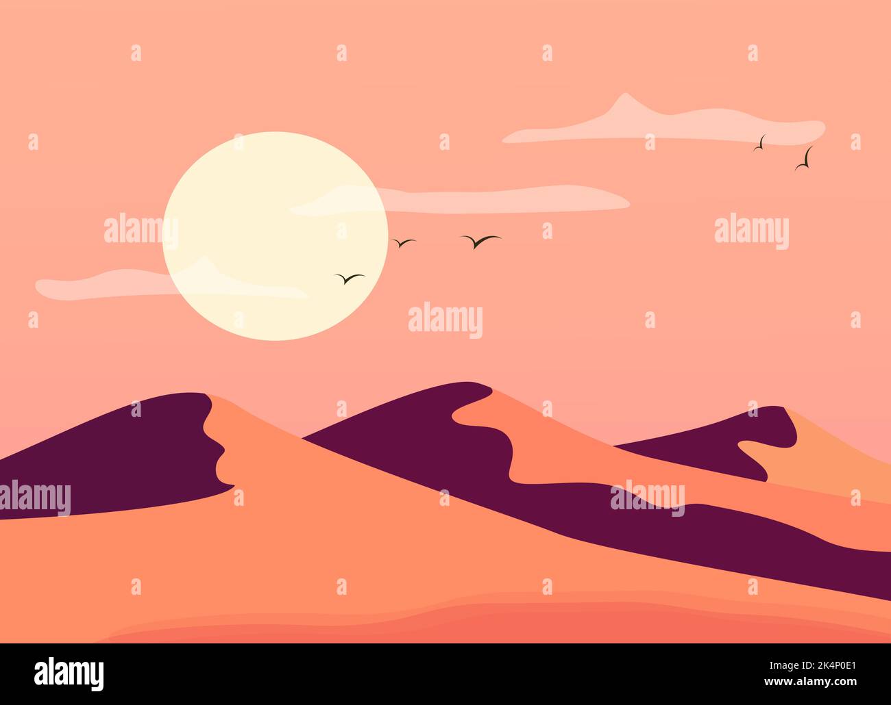 Desert sand dunes, illustration, vector on a white background. Stock Vector