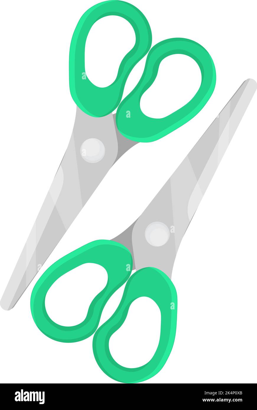 Green school scissors, illustration, vector on a white background. Stock Vector