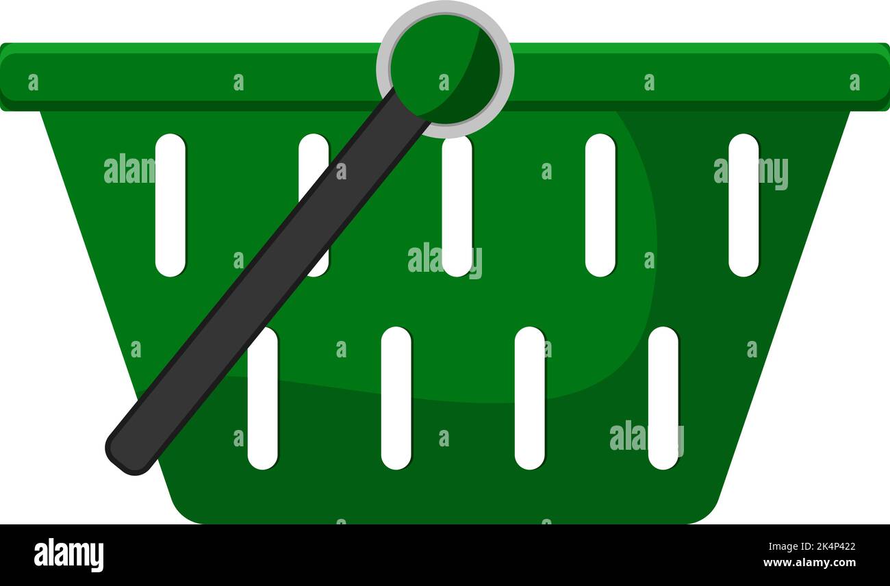 Green shopping basket, illustration, vector on a white background Stock