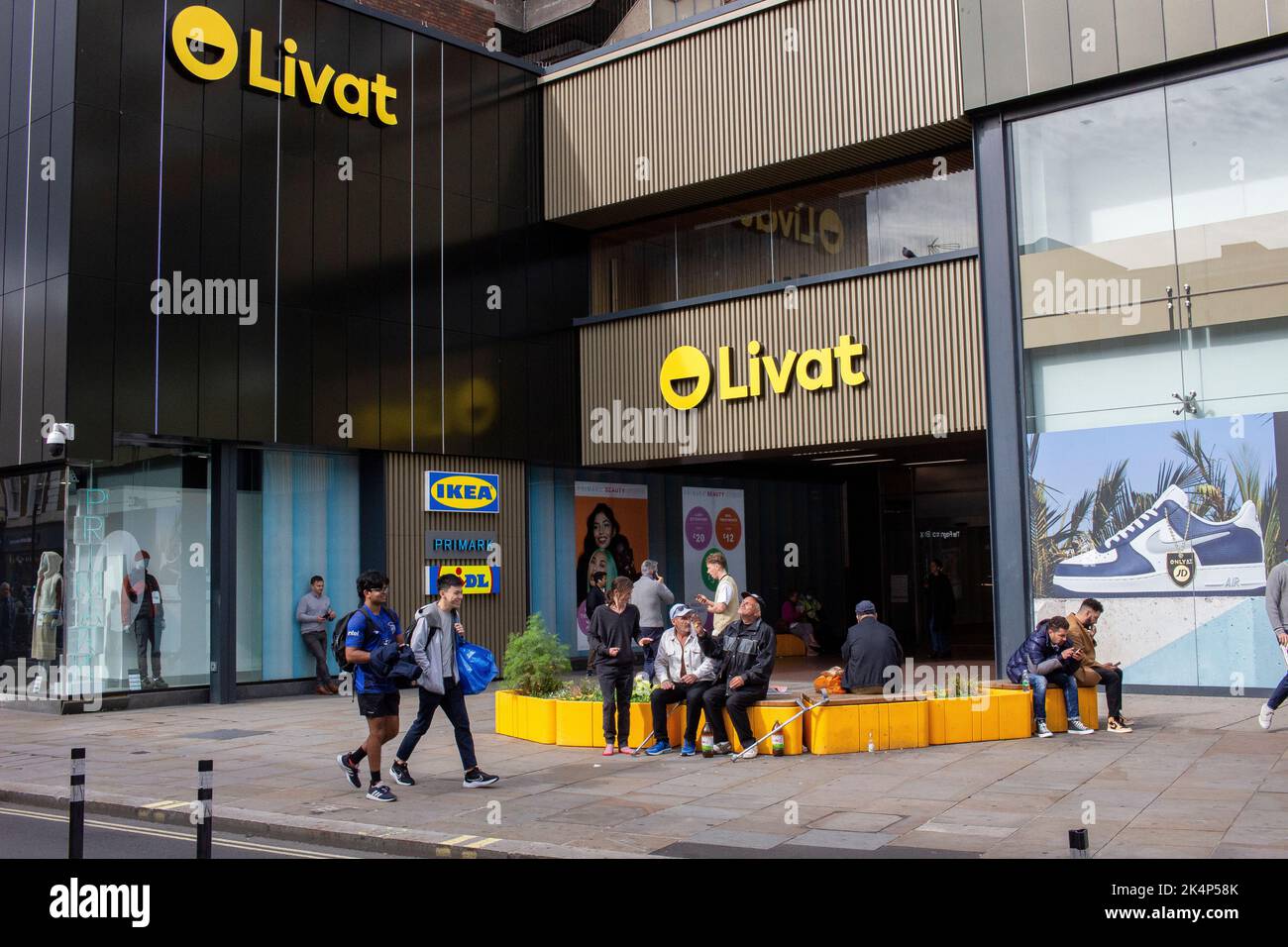 King Street, Hammersmith, London, UK showing Livat posters Stock Photo