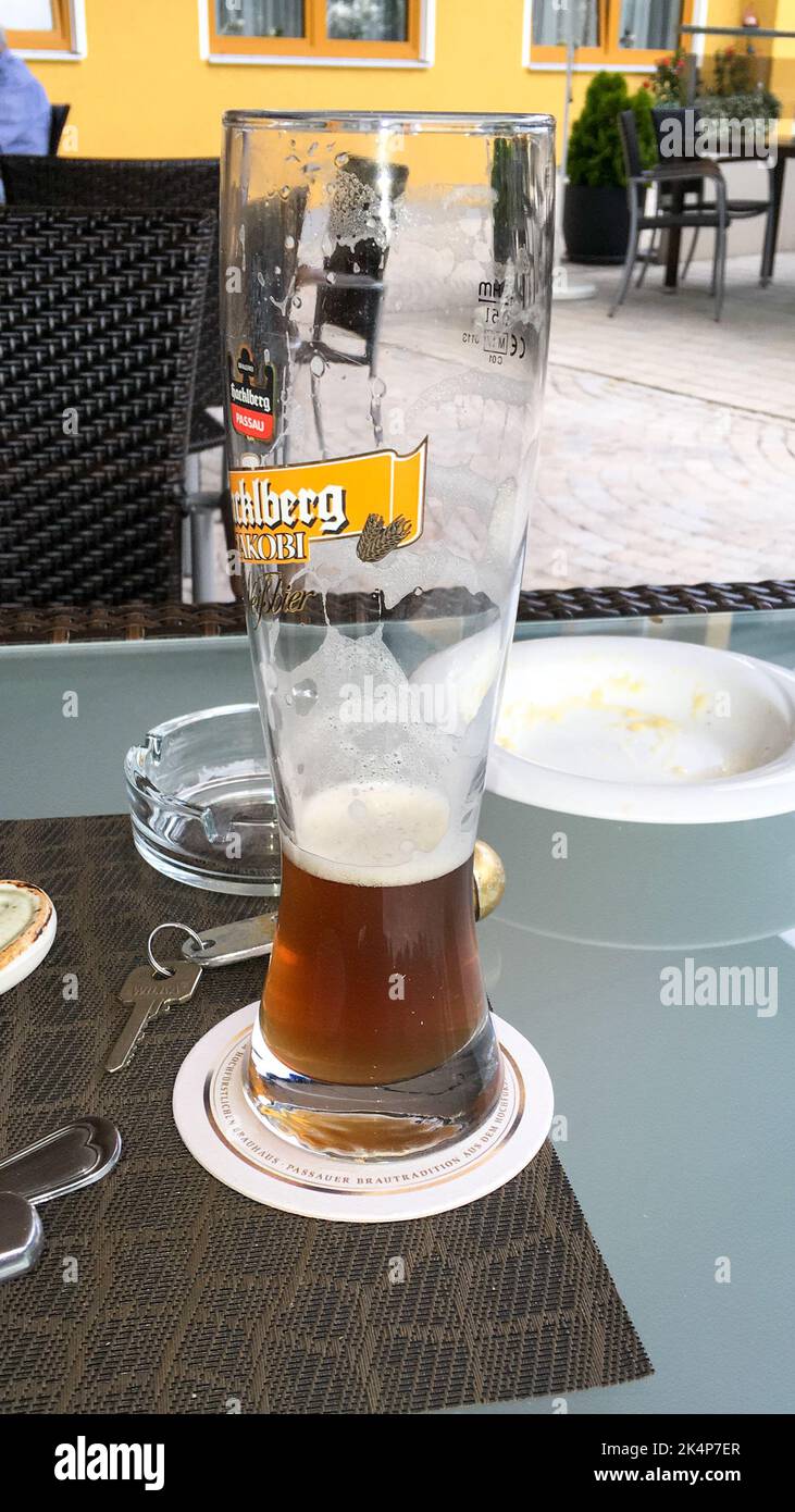 Hohenau, Germany - July 29, 2018: Typical Bavarian beer, Weizen Stock Photo