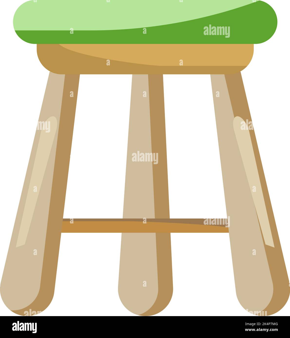 Wooden stool with green sitting pillow, illustration, vector on a white background. Stock Vector