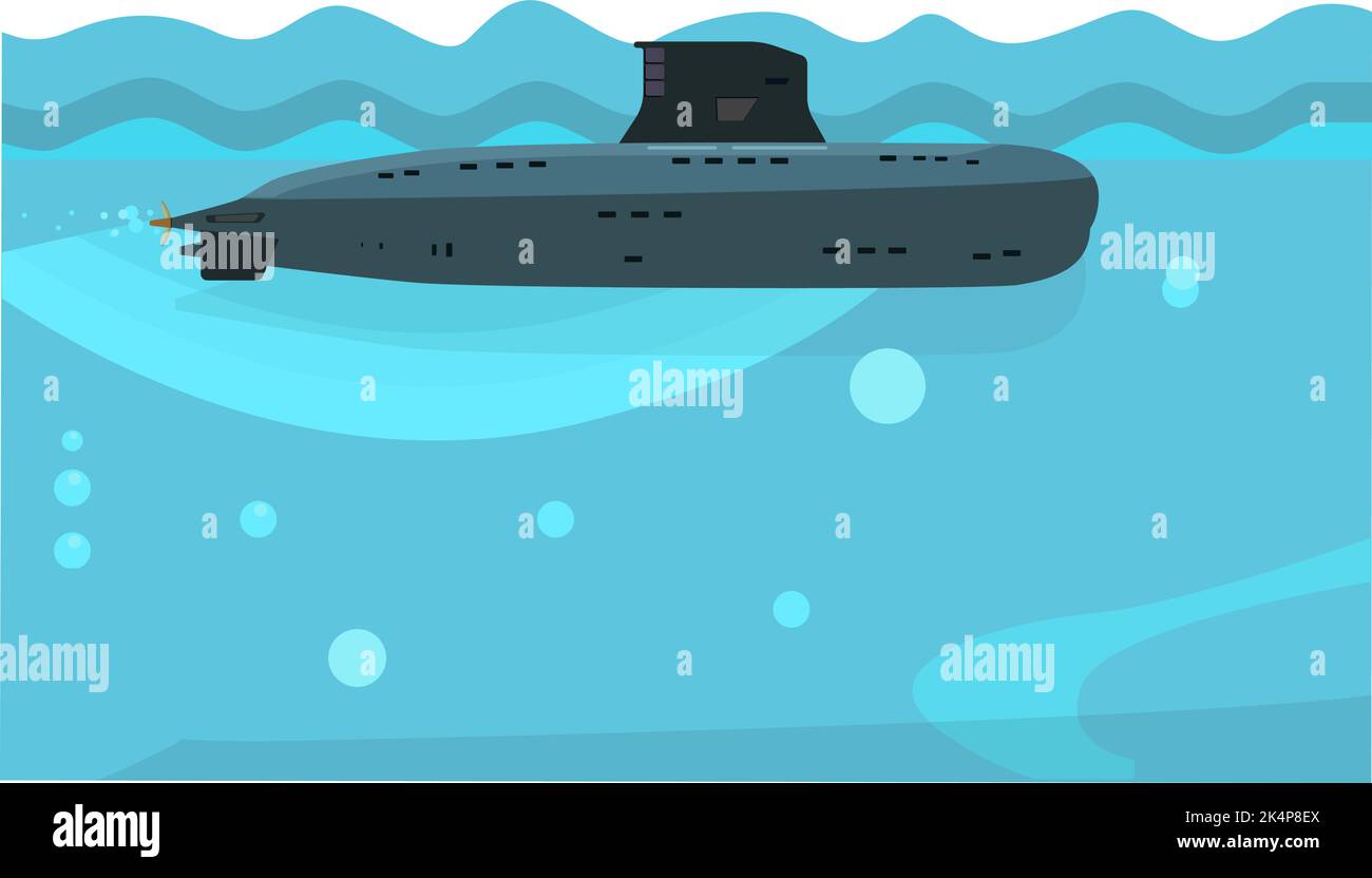Grey submarine, illustration, vector on a white background. Stock Vector