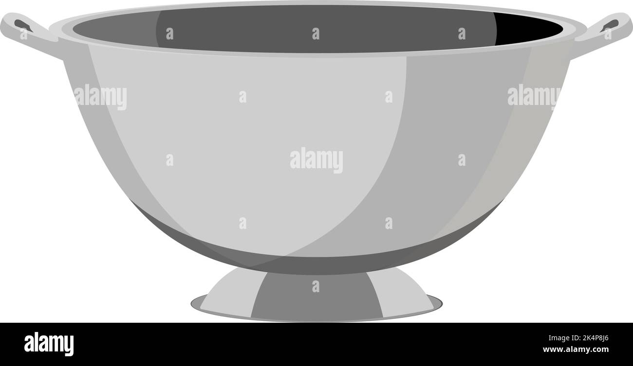 Metal grey colander, illustration, vector on a white background. Stock Vector