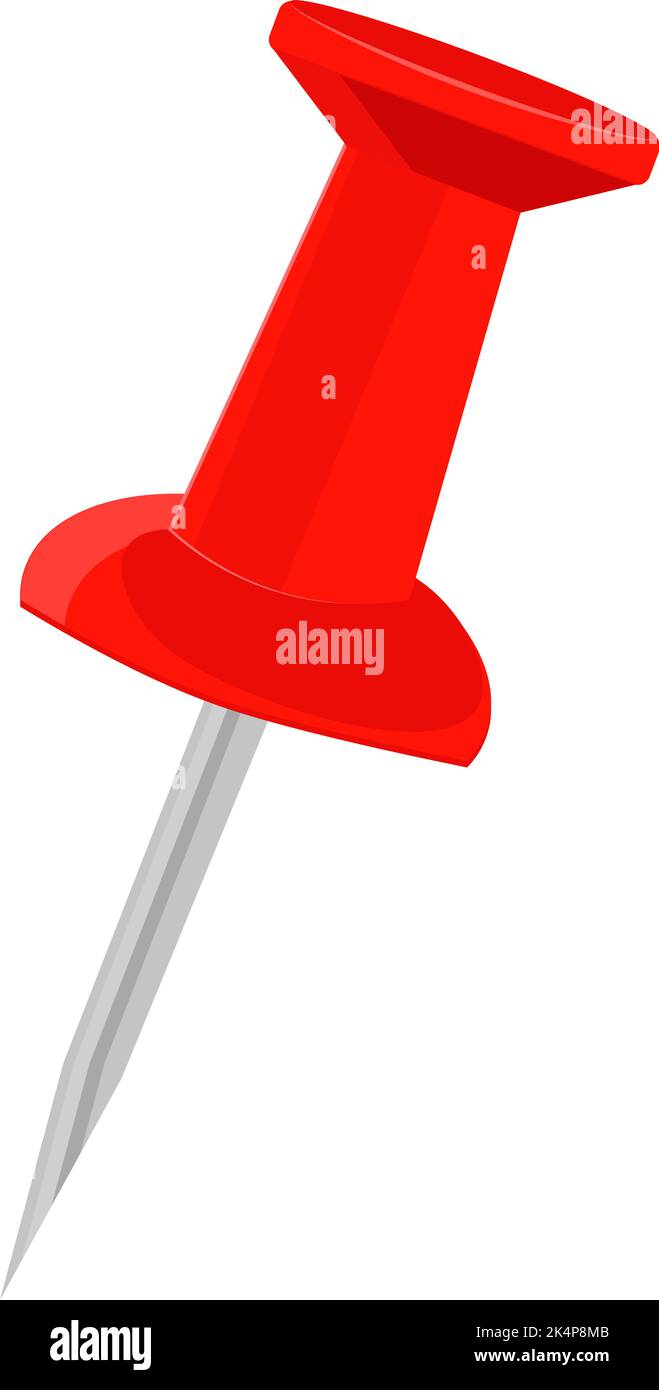 Red drawing pin, illustration, vector on a white background Stock