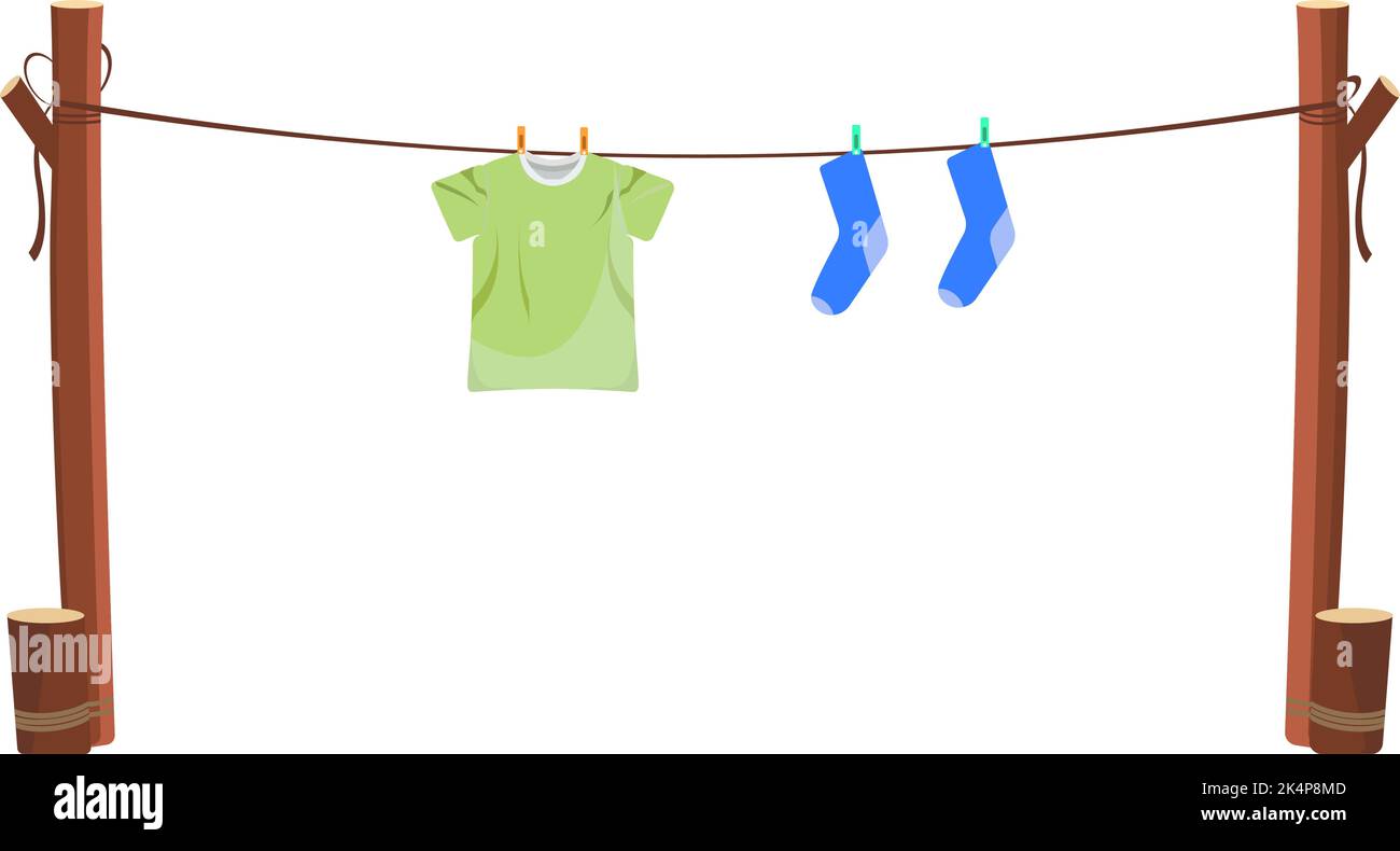 Illustration of cartoon hanging wet clothes, pants, tank top