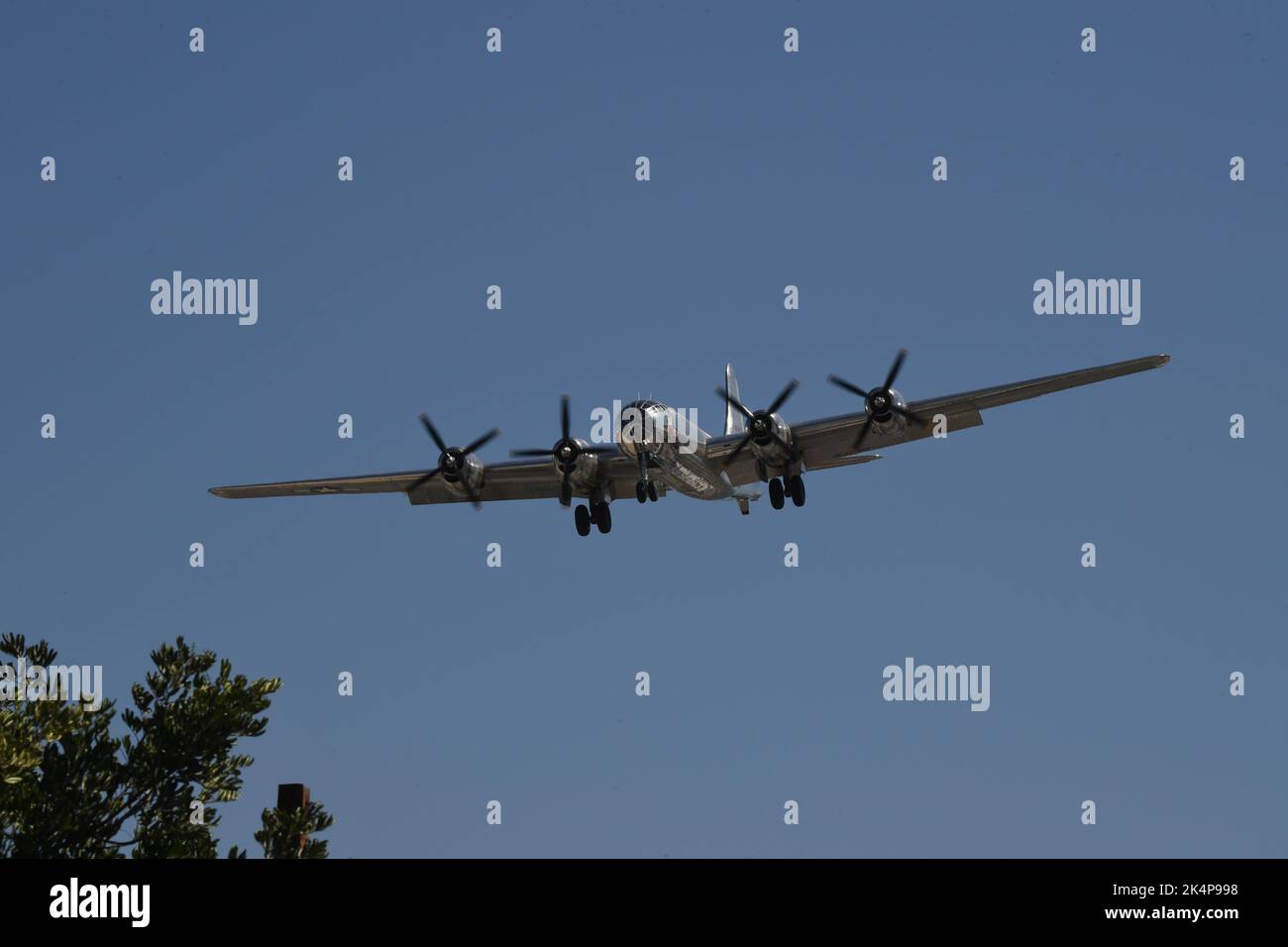 Boeing B-29 Superfortress 'Doc' landing at Brown Field in San Diego, California Stock Photo