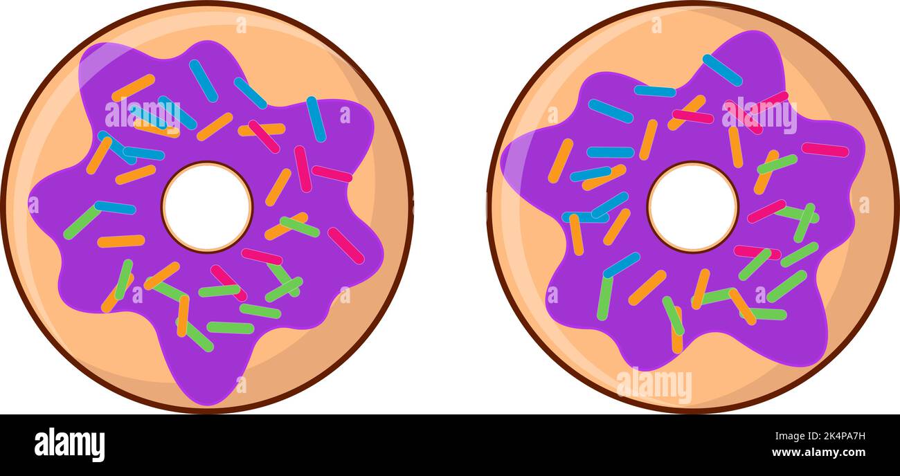 Purple glazed donuts, illustration, vector on a white background. Stock Vector