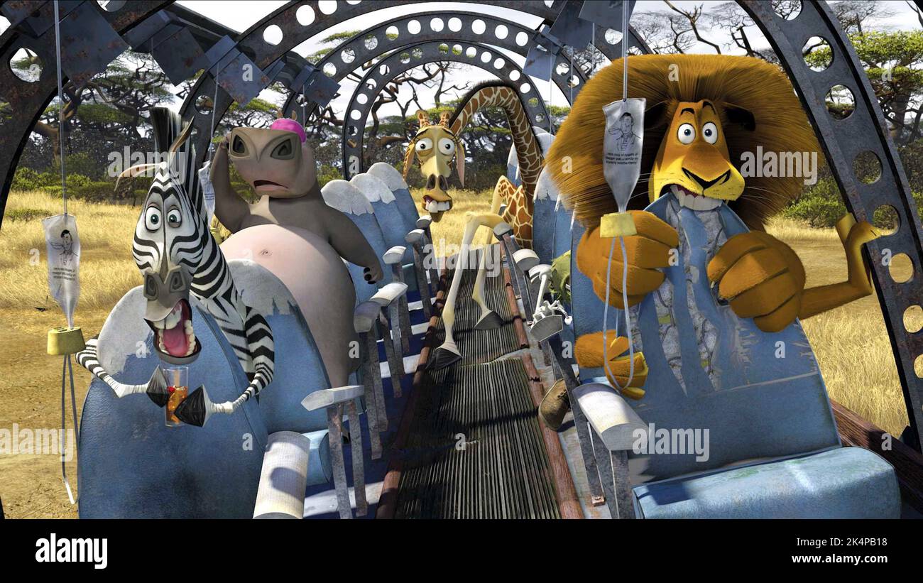 MARTY THE ZEBRA, GLORIA THE HIPPO, MELMAN, ALEX THE LION, MADAGASCAR: ESCAPE 2 AFRICA, 2008 Stock Photo