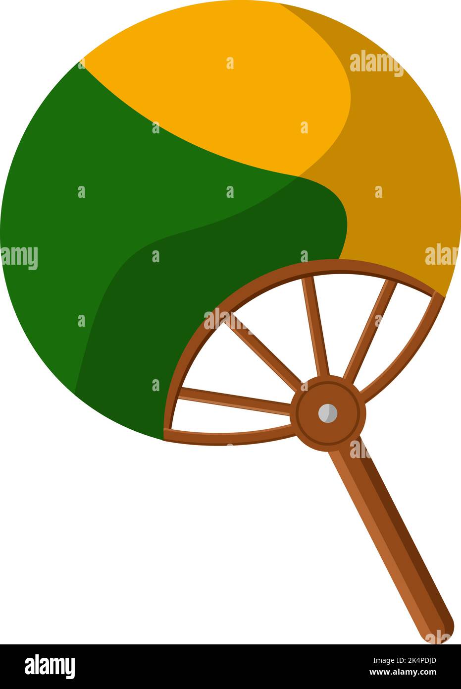 Green and yellow hand fan, illustration, vector on a white background ...