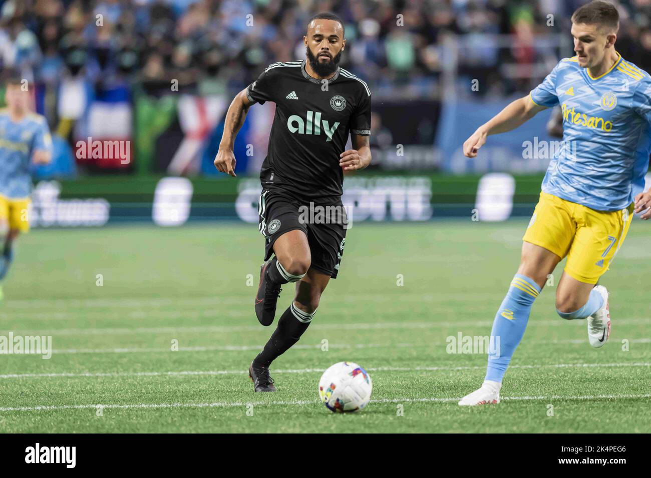 Charlotte, North Carolina, USA. 1st Oct, 2022. Philadelphia Union Forward MIKAEL UHRE (DEN) plays against the Charlotte FC at the Bank of America Stadium in Charlotte, North Carolina, USA. The Charlotte FC goes on to win the match 4-0. (Credit Image: © Walter G. Arce Sr./ZUMA Press Wire) Stock Photo