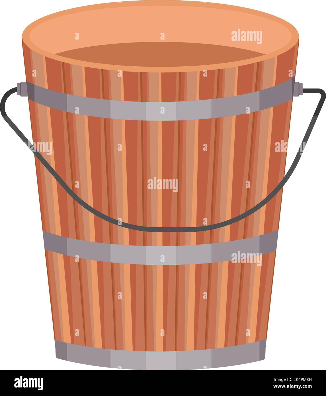 Wooden water bucket, illustration, vector on a white background. Stock Vector