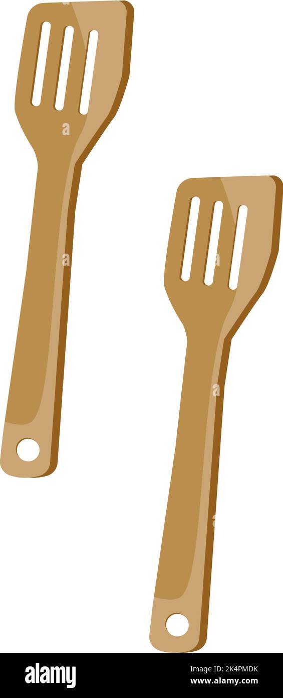Wooden kitchen spoon, illustration, vector on a white background Stock ...