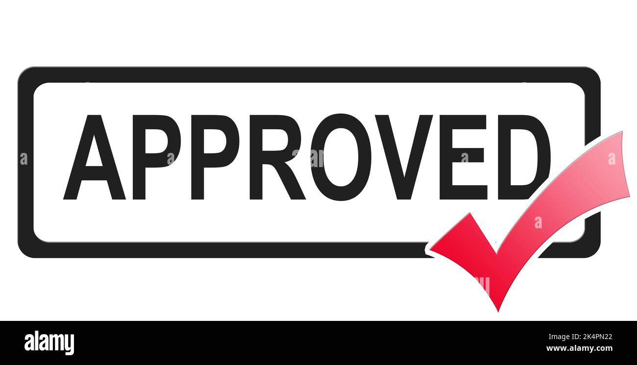 Approved word with red check mark isolated, 3d rendering Stock Photo