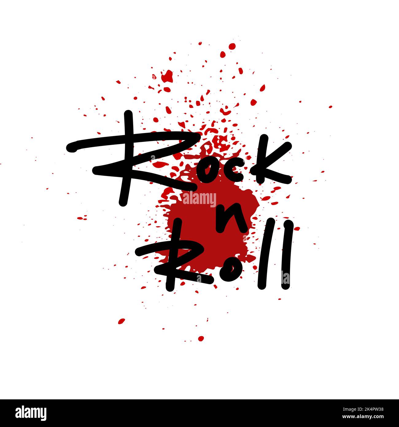 Isolated inscription Rock and roll on red paint splatter. Vector illustration.  Stock Vector