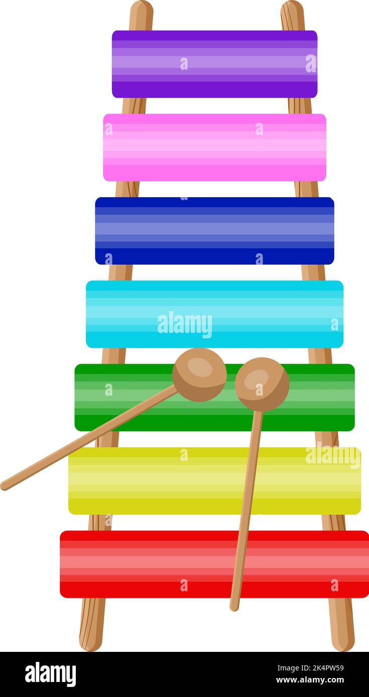 Xylophon with sticks, illustration, vector on a white background Stock
