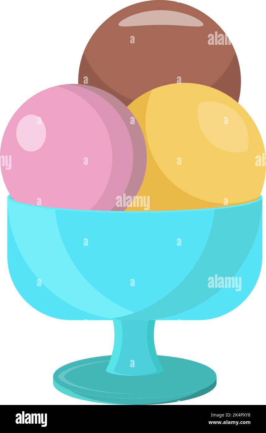 Ice cream scoops in blue cup, illustration, vector on a white