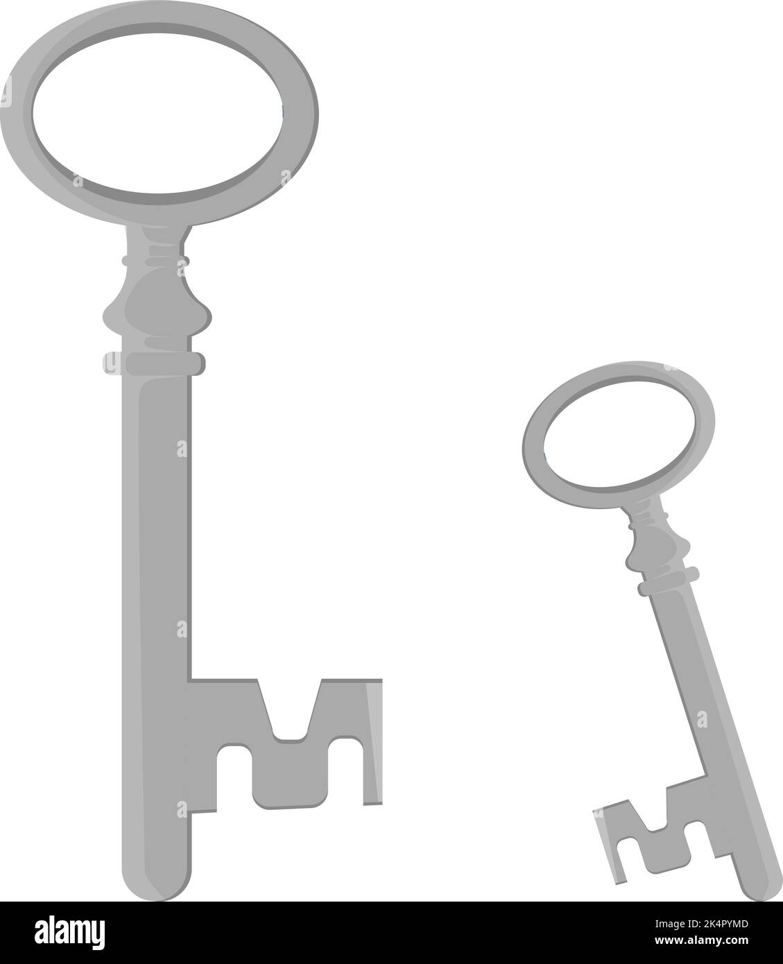 Silver antique keys, illustration, vector on a white background. Stock Vector