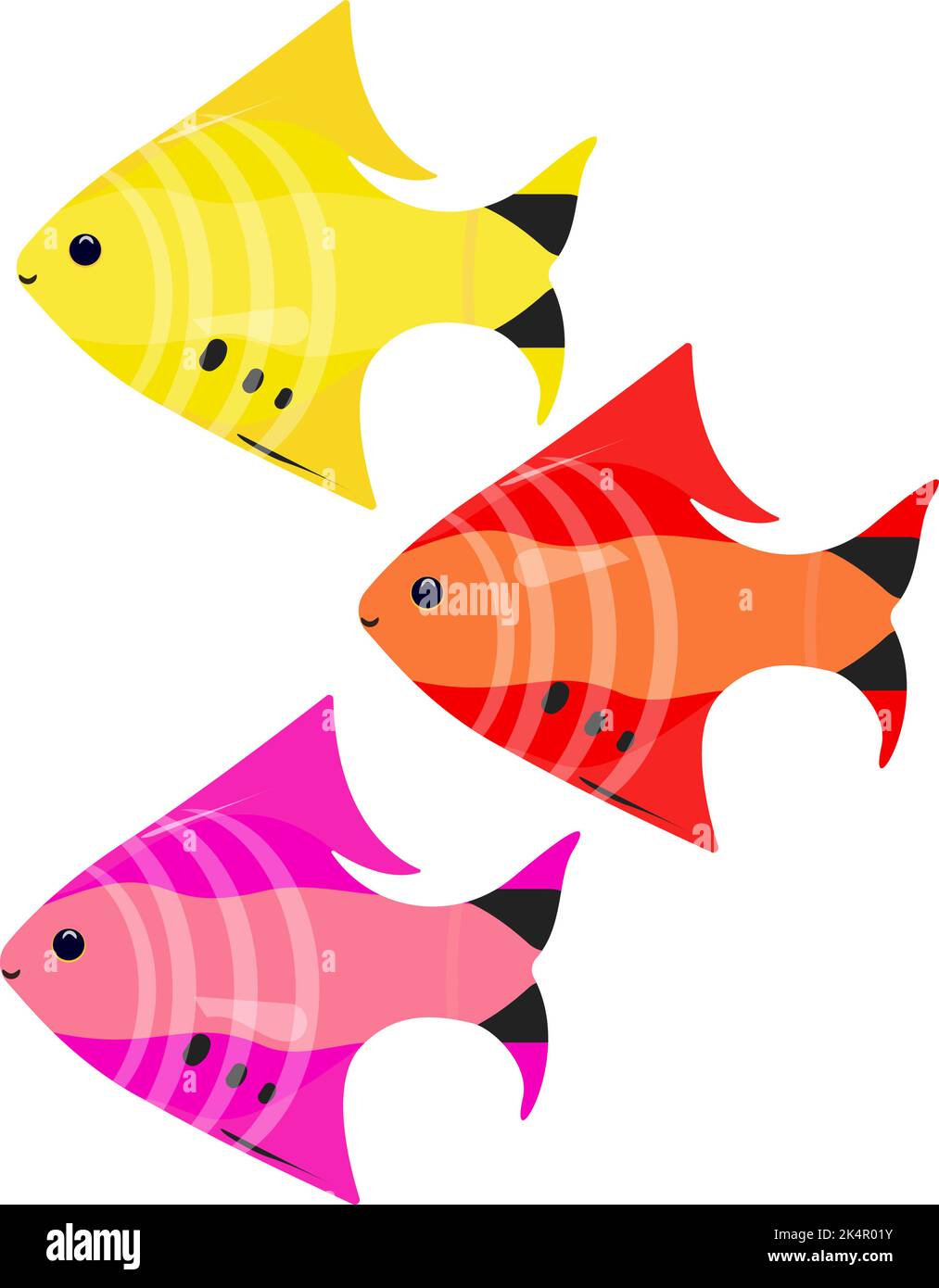 Three colorful fish, illustration, vector on a white background. Stock Vector