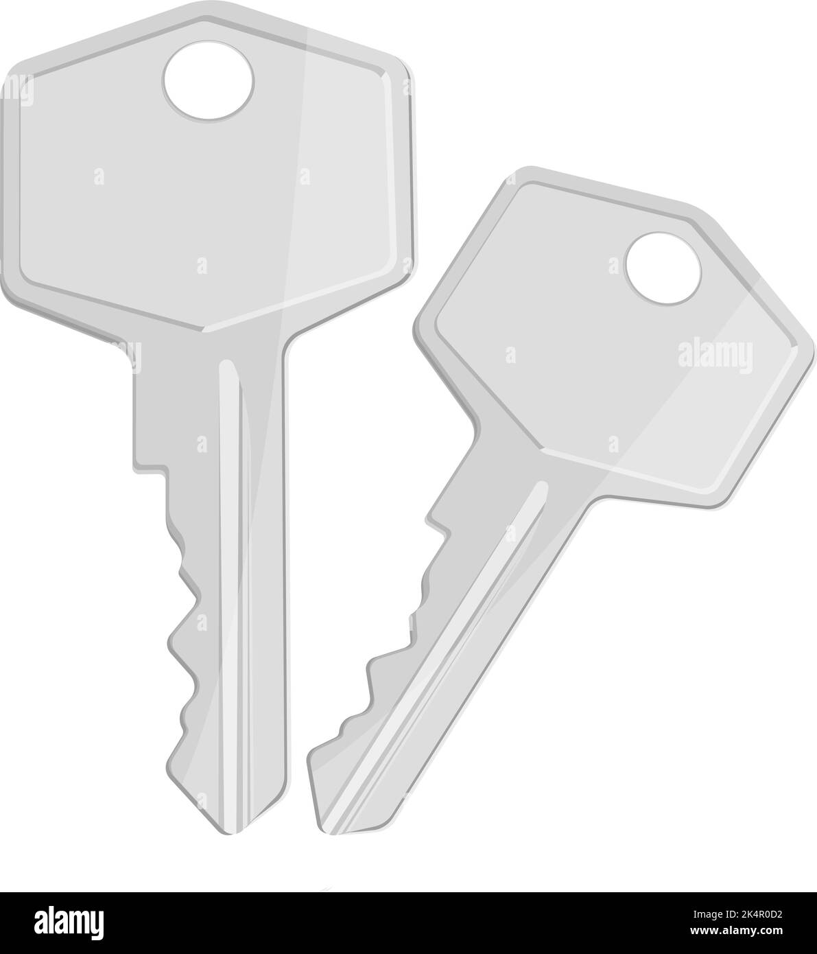 Two silver keys, illustration, vector on a white background. Stock Vector