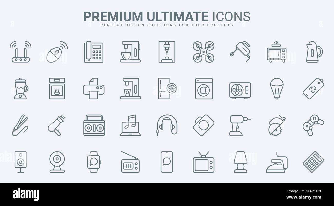 Kitchen and household appliances thin line icons set vector ...