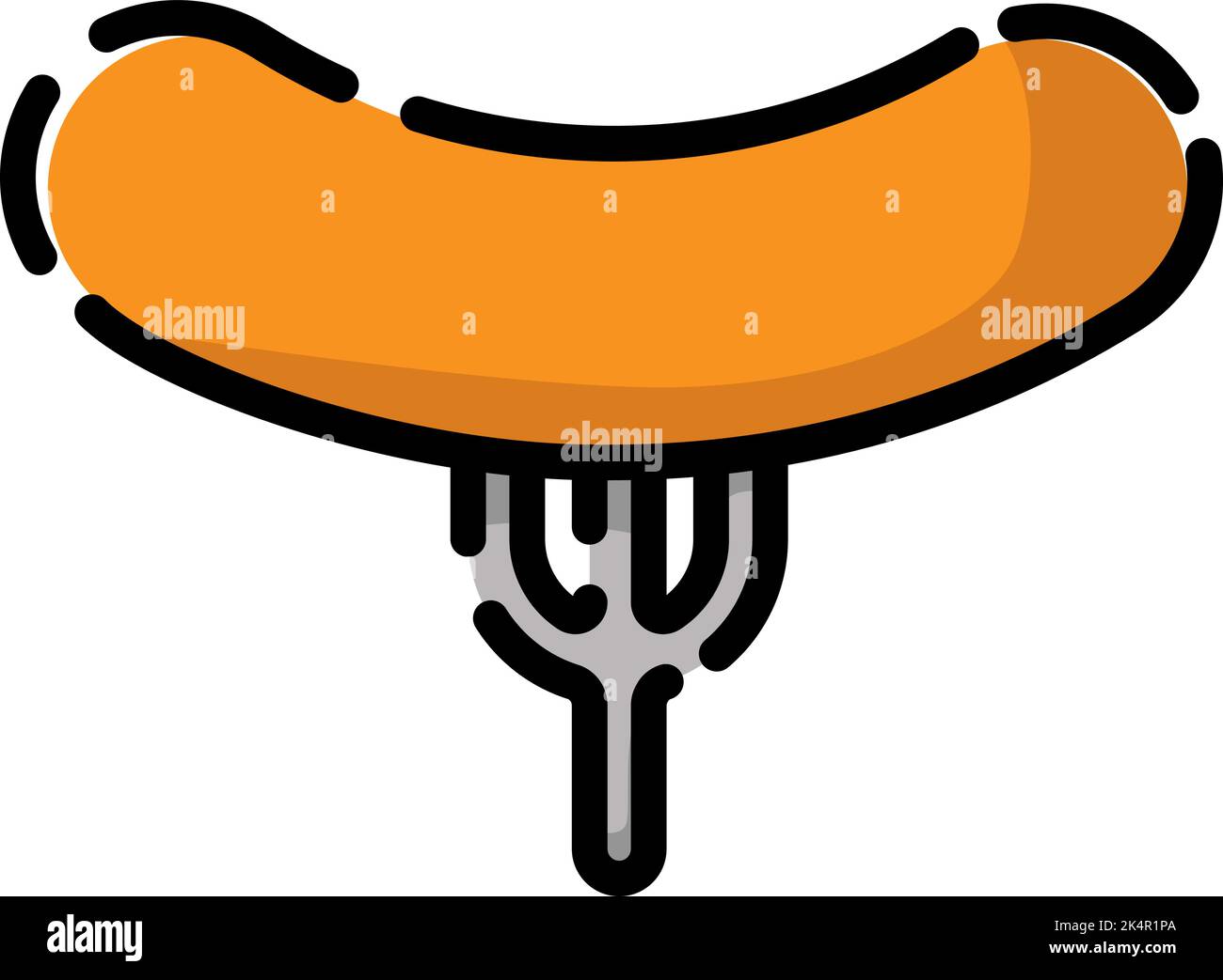 Fried sausage, illustration, vector on a white background. Stock Vector