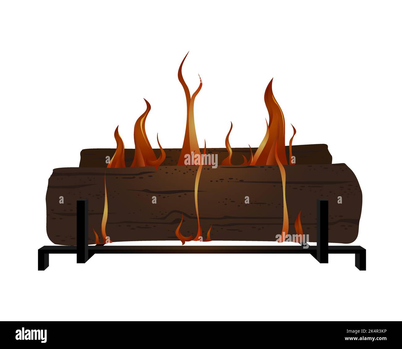 Fire logs burning on top of a log rack Stock Vector