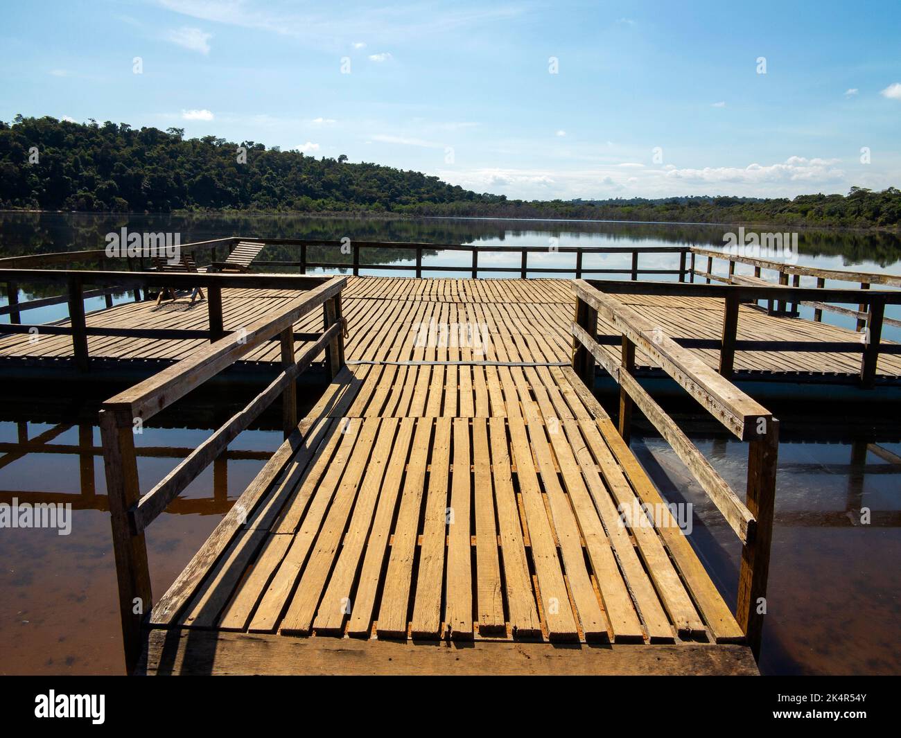 Observation deck at Don Helvecio Lagoon at Rio Doce State Park, Minas Gerais, Brazil Stock Photo