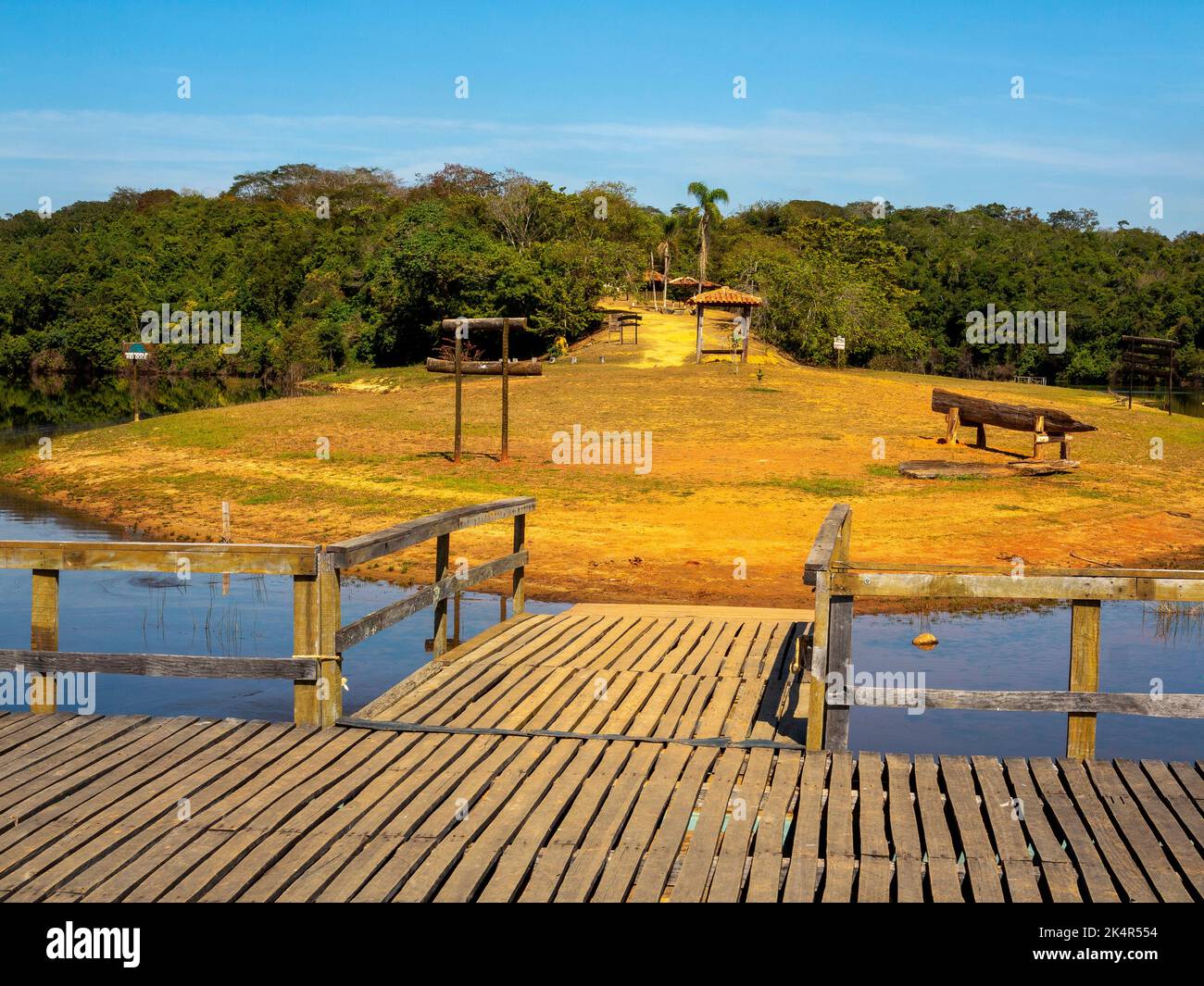 Observation deck at Don Helvecio Lagoon at Rio Doce State Park, Minas Gerais, Brazil Stock Photo