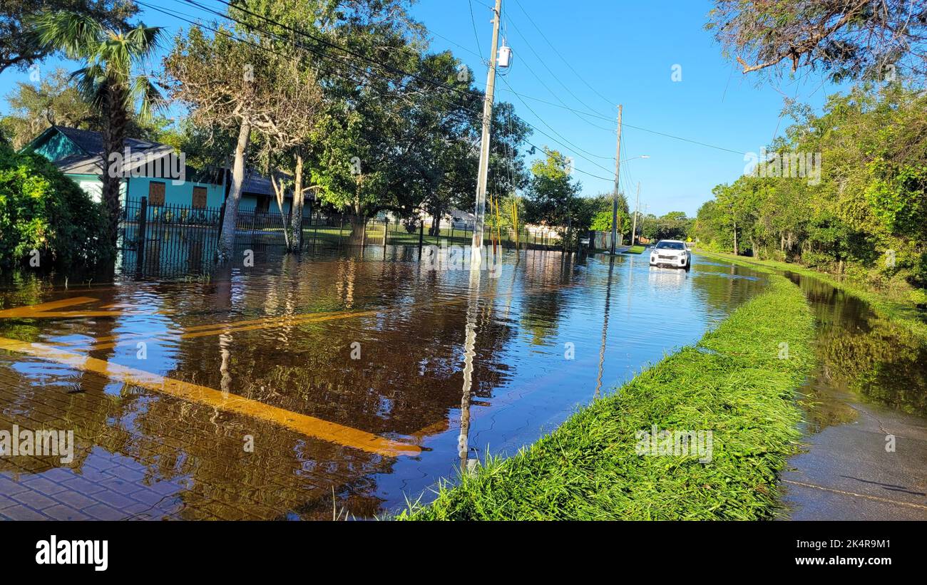 Orlando, October 1 2022 - Alafaya Rd Neighborhood Flooding by Hurricane Ian Central Florida Floods Stock Photo