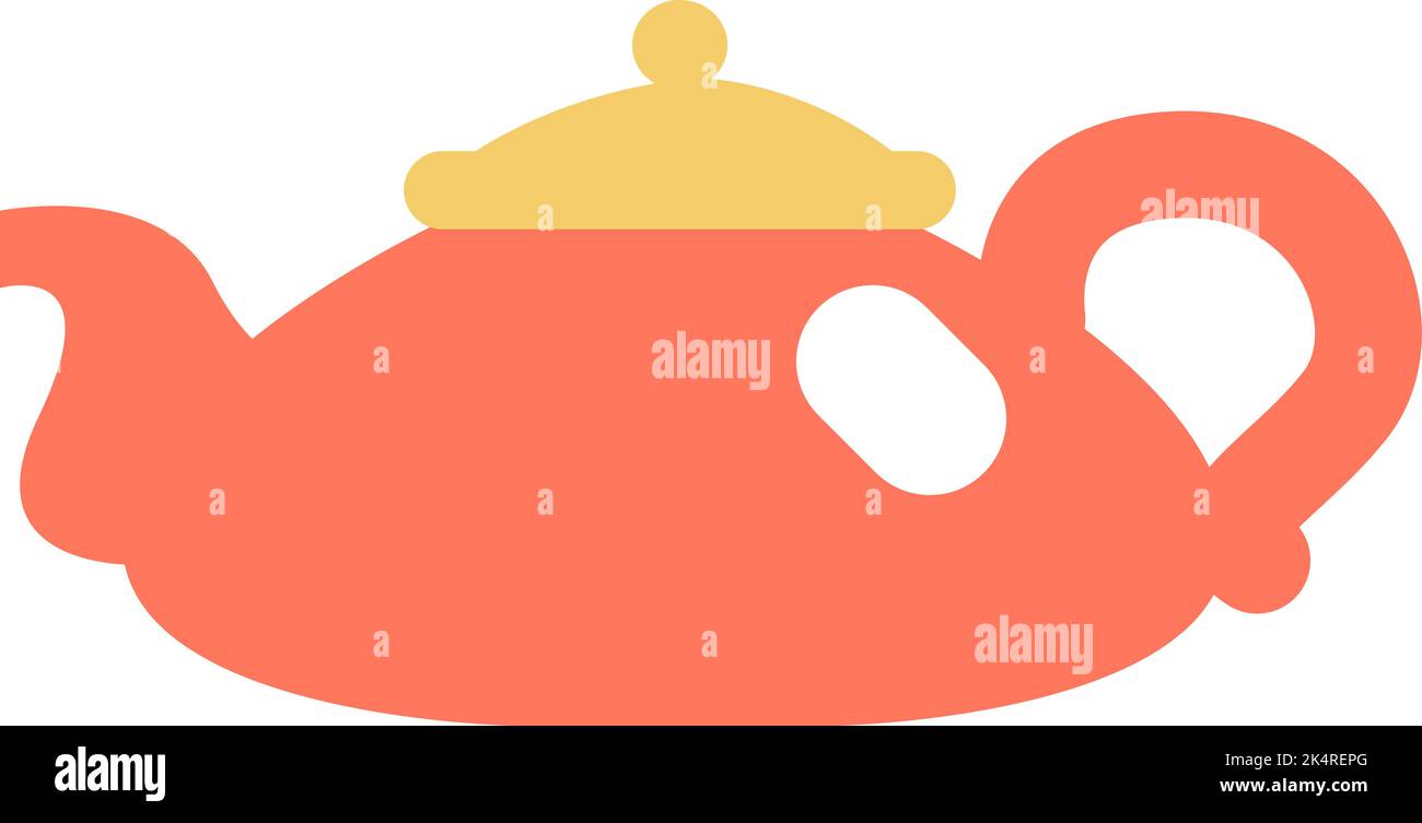 Small teapot with yellow lid, illustration, vector on a white