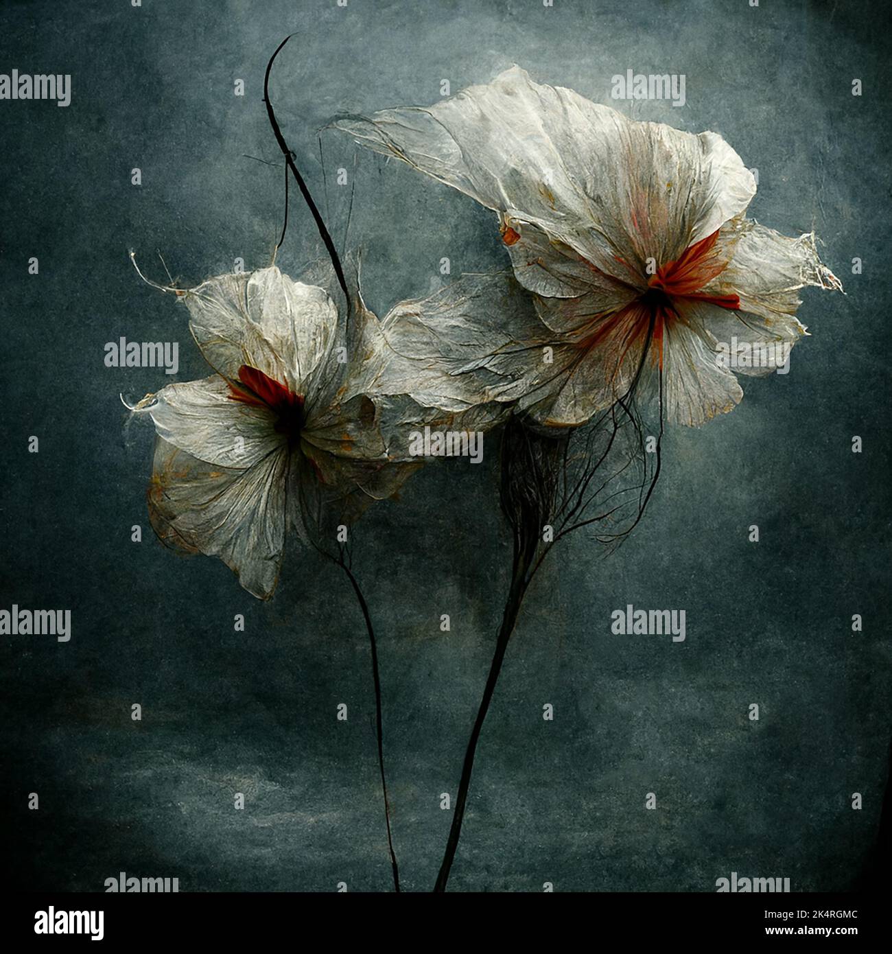 Dark and mysterious flowers dancing in the wind. Highly textured