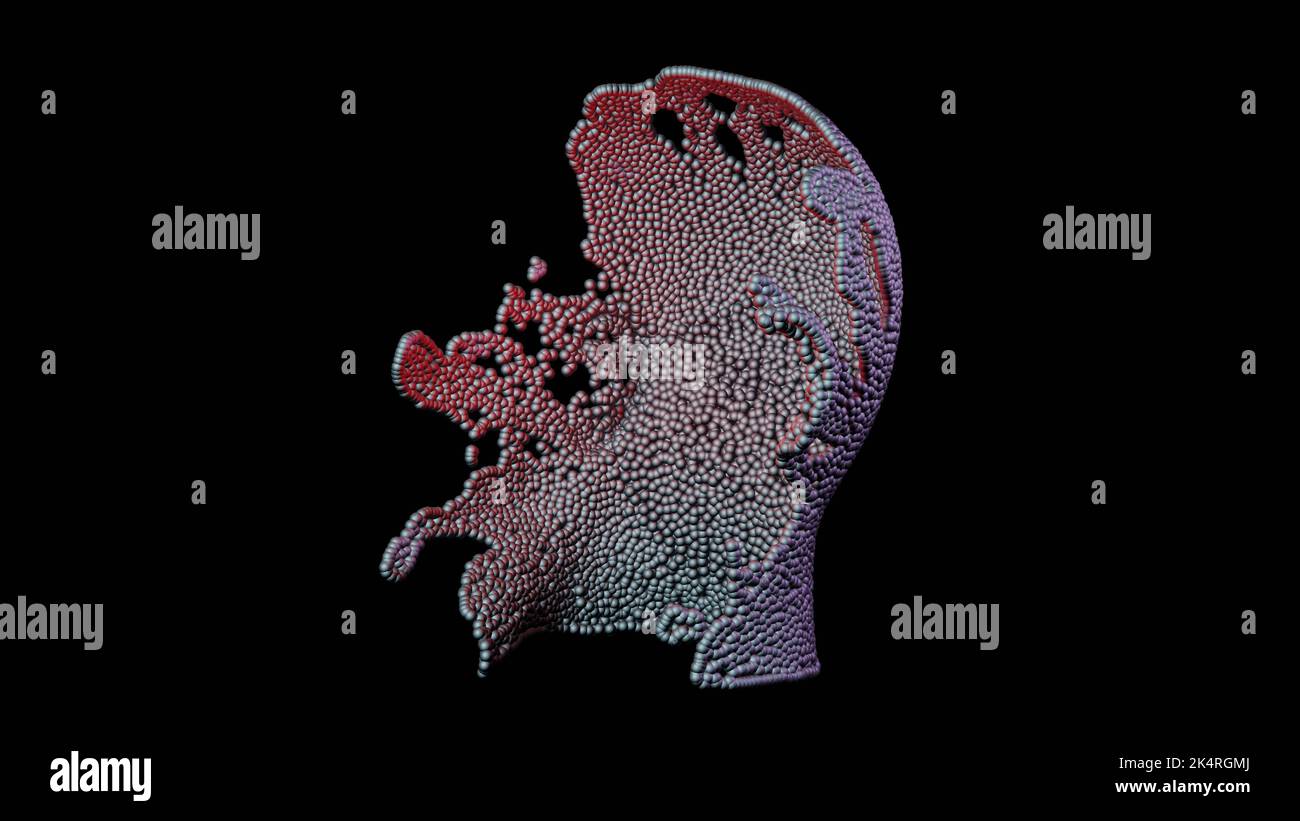 Programmable matter forming into a human head.  Programmable matter reforming its shape into human face.  3d rendering illustration View 1 Stock Photo