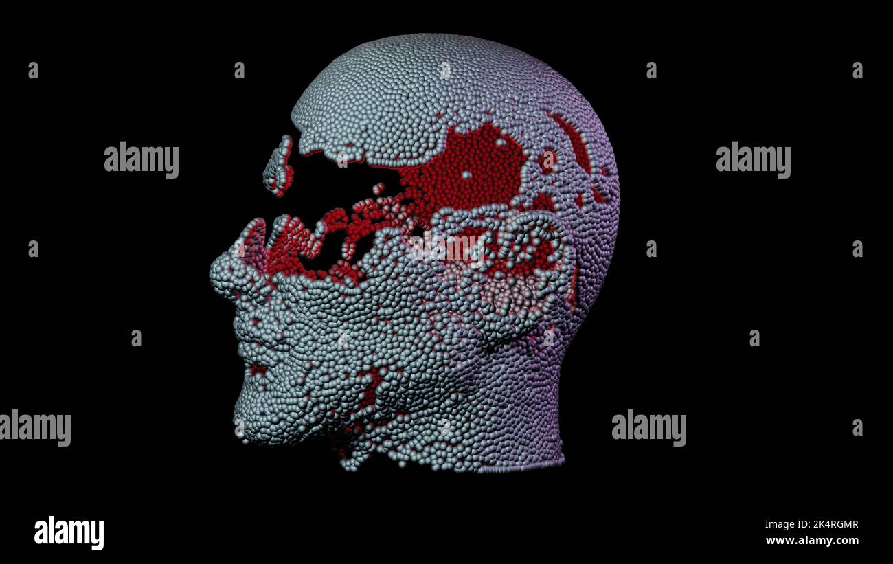 Programmable matter forming into a human head.  Programmable matter reforming its shape into human face.  3d rendering illustration View 4 Stock Photo