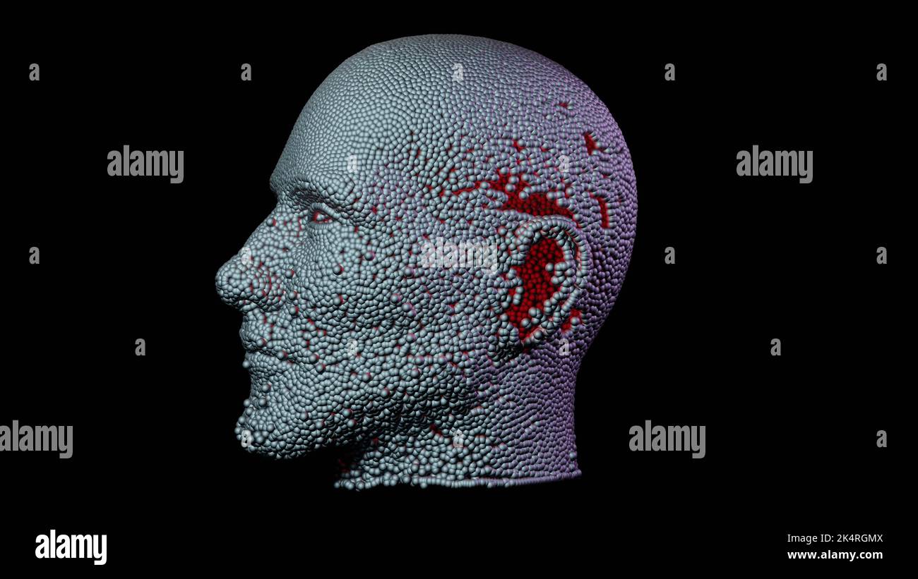 Programmable matter forming into a human head.  Programmable matter reforming its shape into human face.  3d rendering illustration View 6 Stock Photo