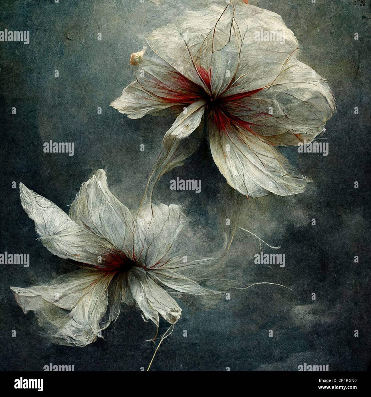 Dark and mysterious flowers dancing in the wind. Highly textured