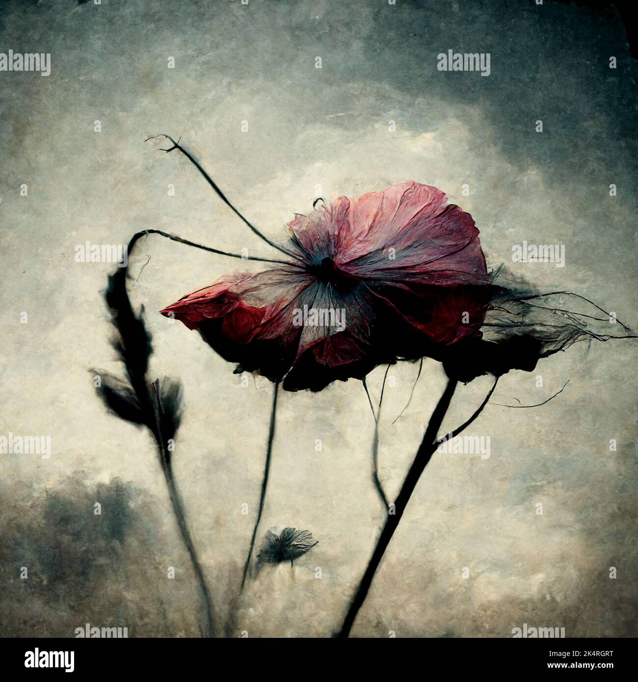 Dark and mysterious flowers dancing in the wind. Highly textured