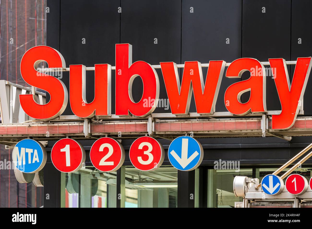 Subway lines sign at the entrance of a subway station in New York, USA Stock Photo