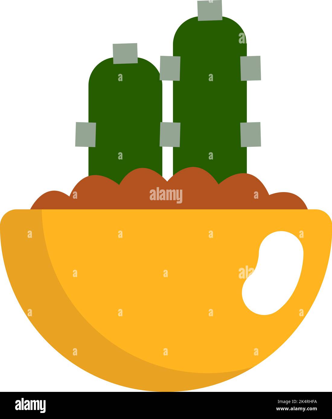 Two cacti in yellow pot, illustration, vector on a white background ...