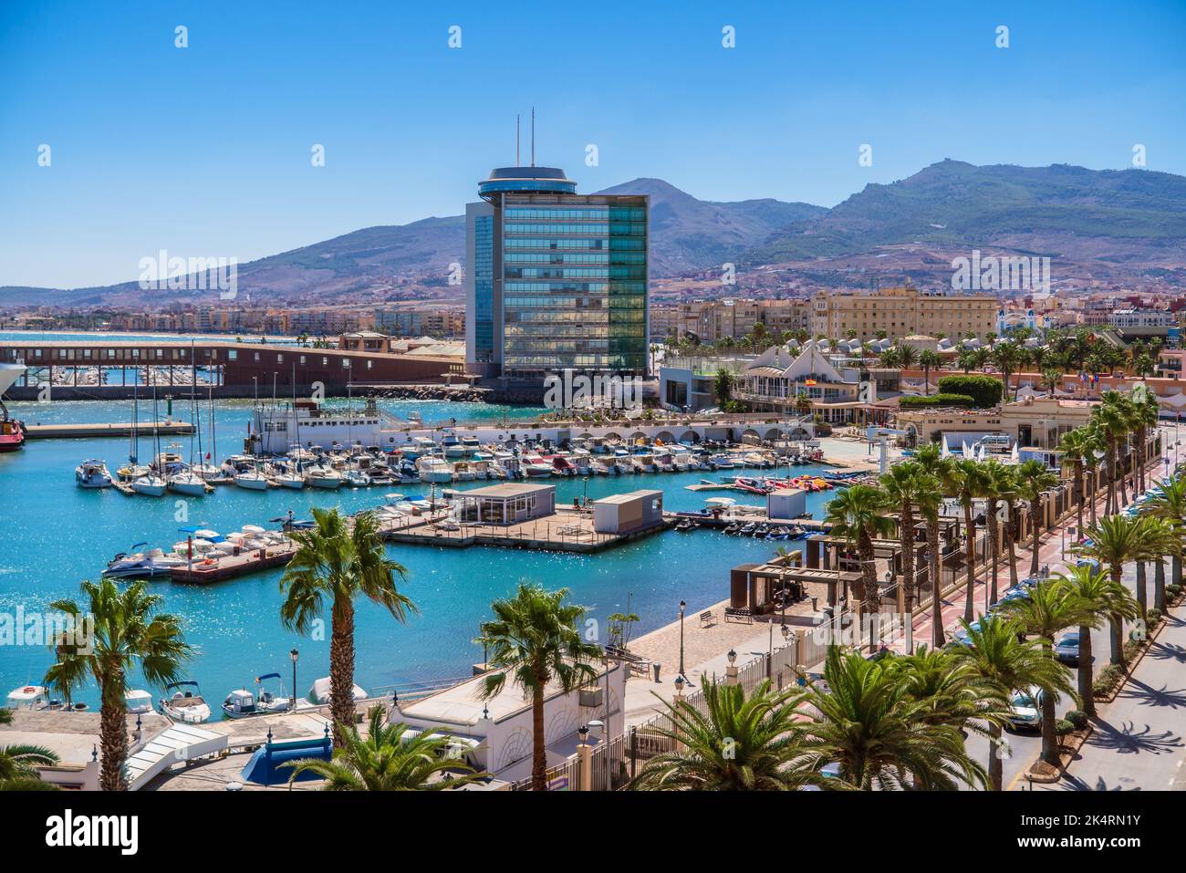Panoramic view of Melilla port, an Spanish city in Nothern Africa Stock Photo