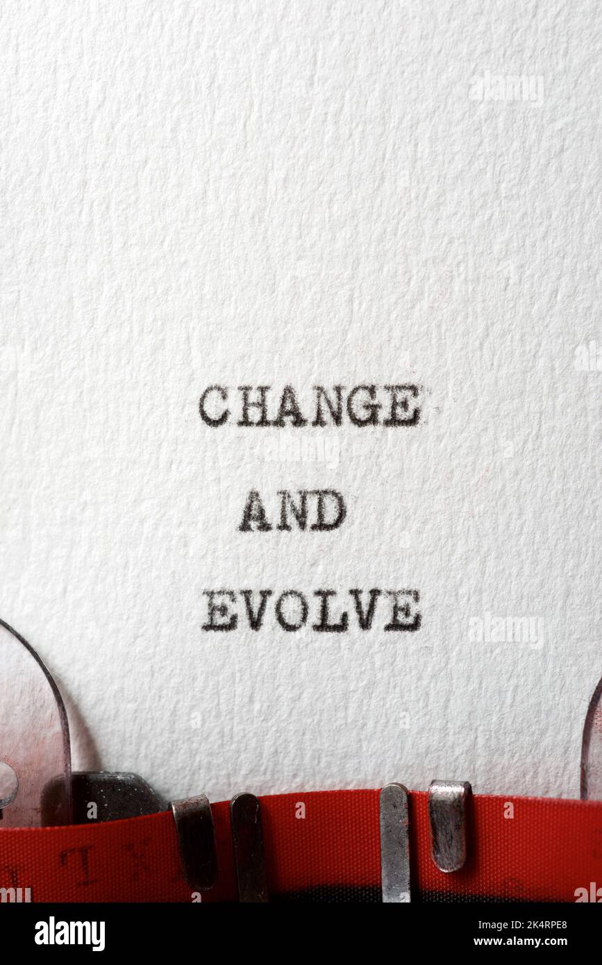 Change and evolve text written with a typewriter Stock Photo - Alamy