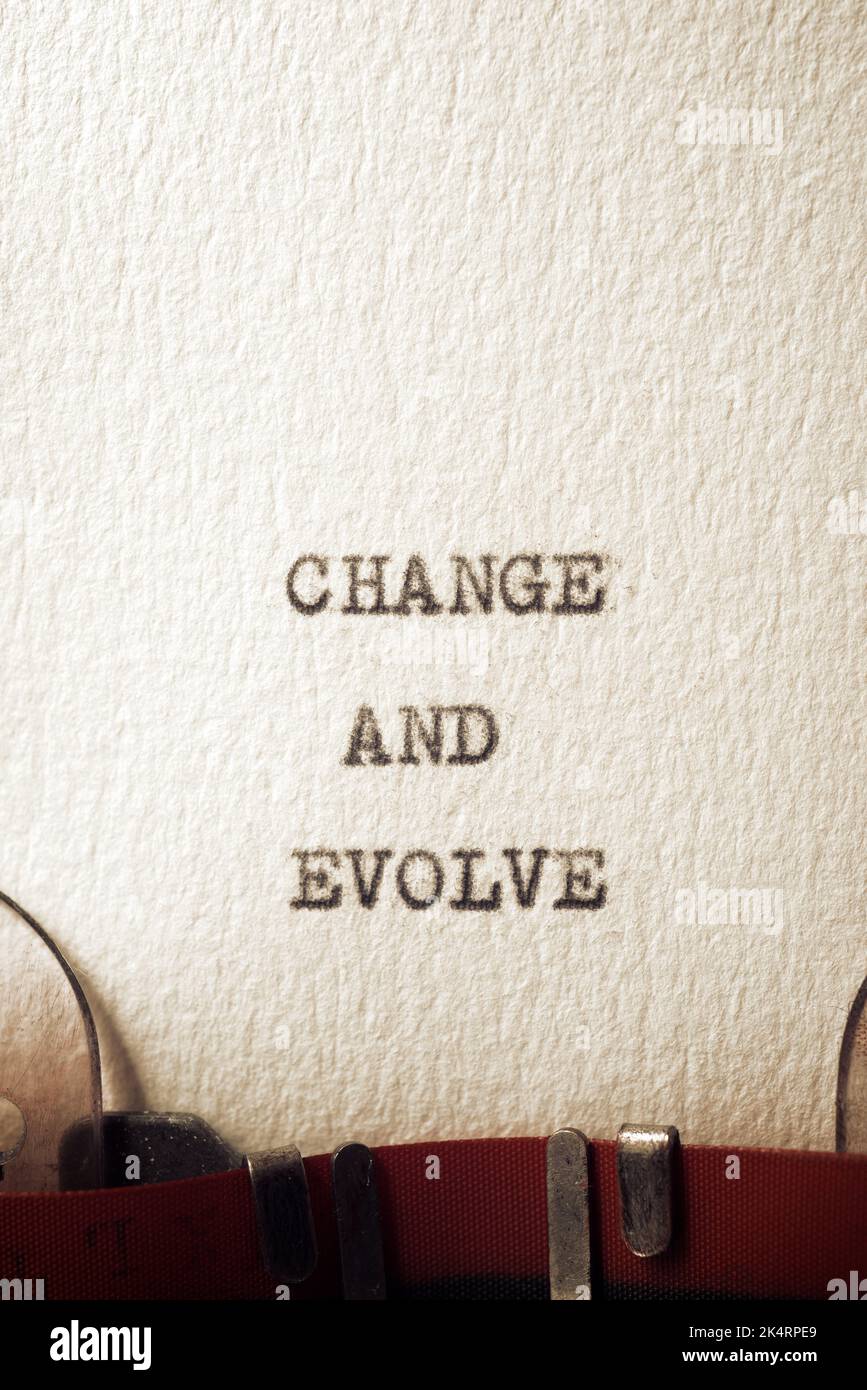 Change and evolve text written with a typewriter Stock Photo - Alamy