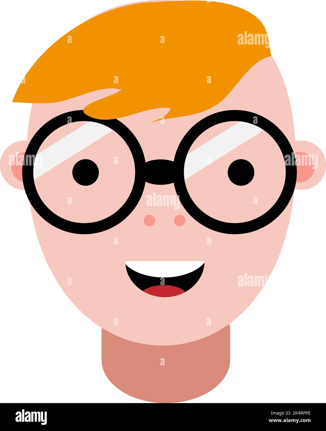Ginger haired boy with round glasses, illustration, vector on a white background. Stock Vector