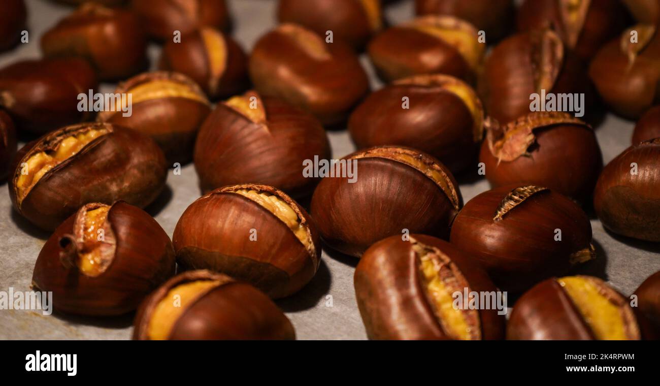 Roasted chestnuts in oven Stock Photo - Alamy