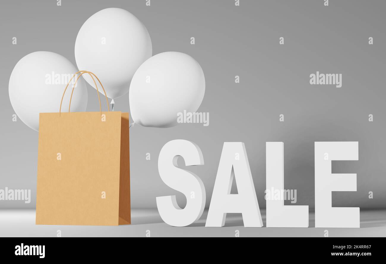Blank paper shopping bag branding mockup baloons grey background 3d Blank paper shopping bag branding mockup baloons grey background 3d