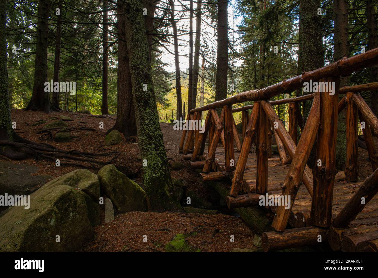 Wooden bridge above the stream Stock Photo - Alamy