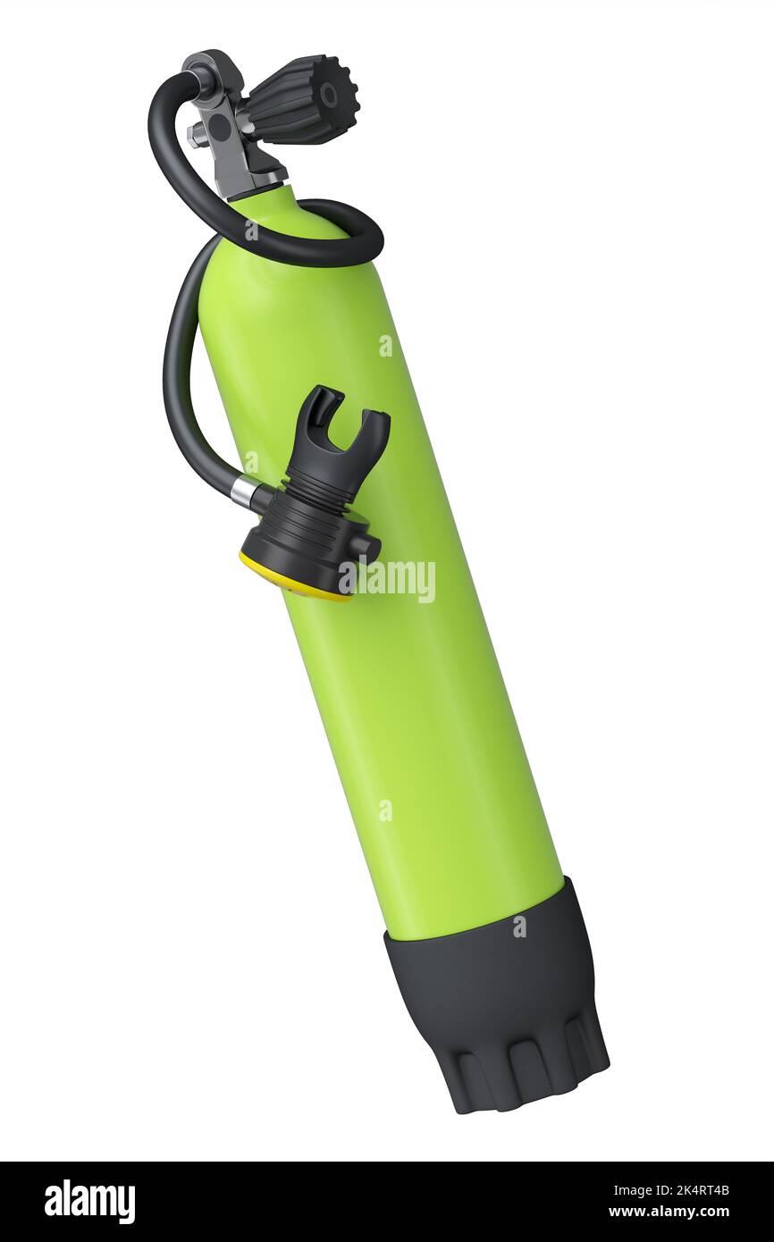 Green diving tank full oxygen for snorkeling isolated on a white